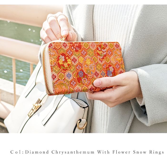 和柄 西陣織 ラウンド財布 金襴 長サイフ 和風 さいふ 長財布 和