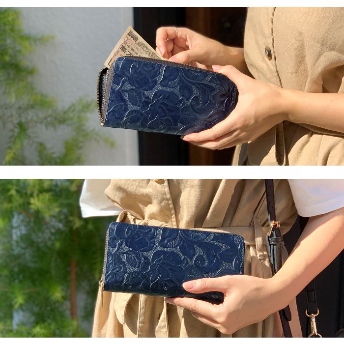 財布 長財布 革財布 レディース カード収納 本革 アンティーク調 バラ