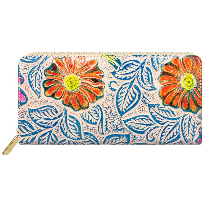 本革 長財布 レディース レトロな 花 型押し 花柄 財布 長サイフ