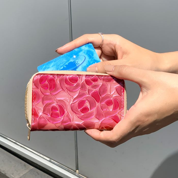 ケース 女性 ファスナー付き ローズ 薔薇 レザー コインケース エナメル加工 本革 型押し ステンドグラス 小銭入れ レディース 革 カード入れ｜trendss｜08