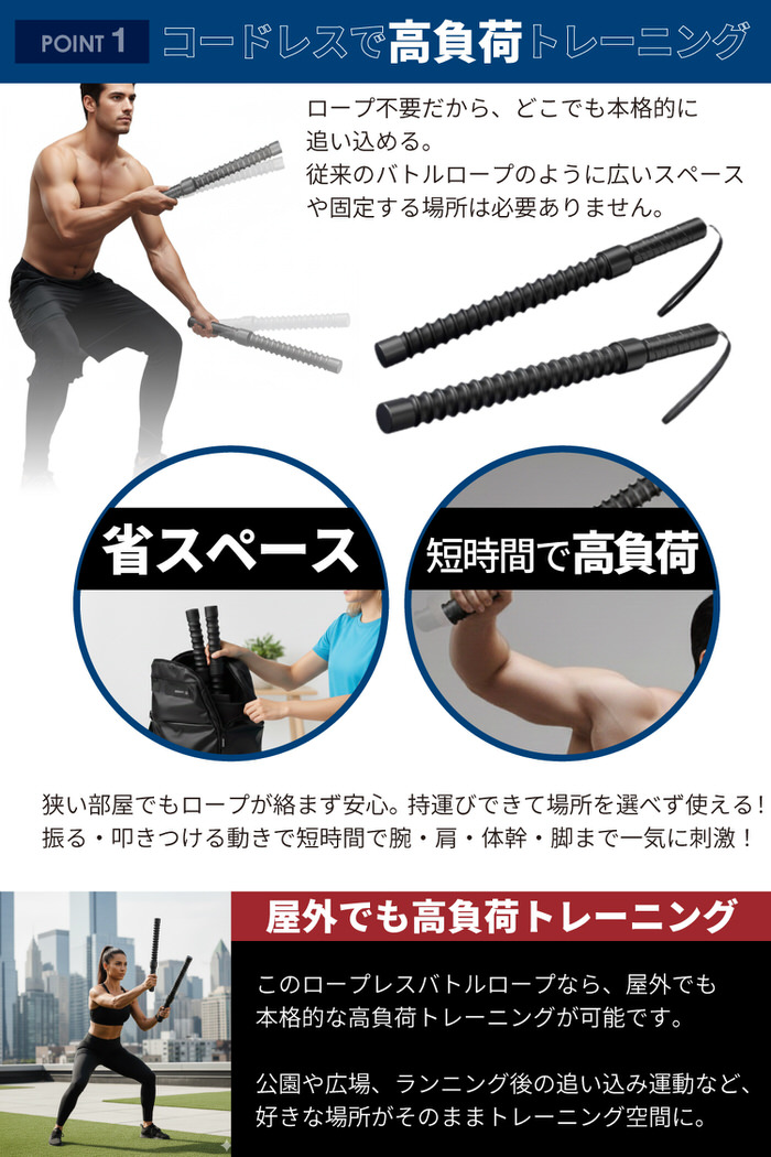 コードレス バトルロープ 筋トレ ロープ トレーニング ロープレス