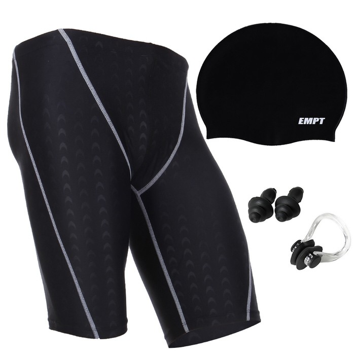 EMPT メンズ フィットネス水着 & キャップセット 耳栓 鼻栓 付フィットネスに最適なスイムウェアスポーツ 男性用 ショートパンツ 競泳水着 練習 |  | 01