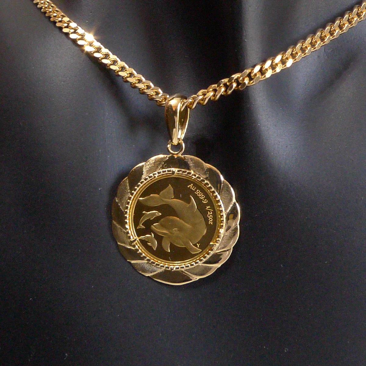 TRIDEA JEWELRY 純金 k24 ドルフィン コイン ペンダントトップ