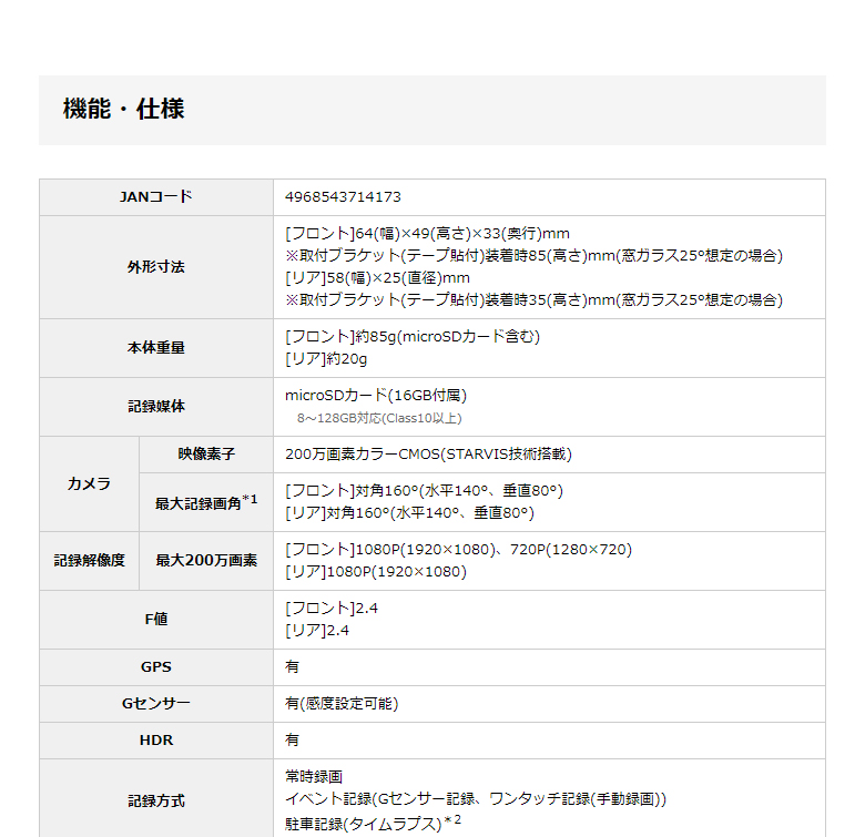 ユピテル ドライブレコーダー Y-120d