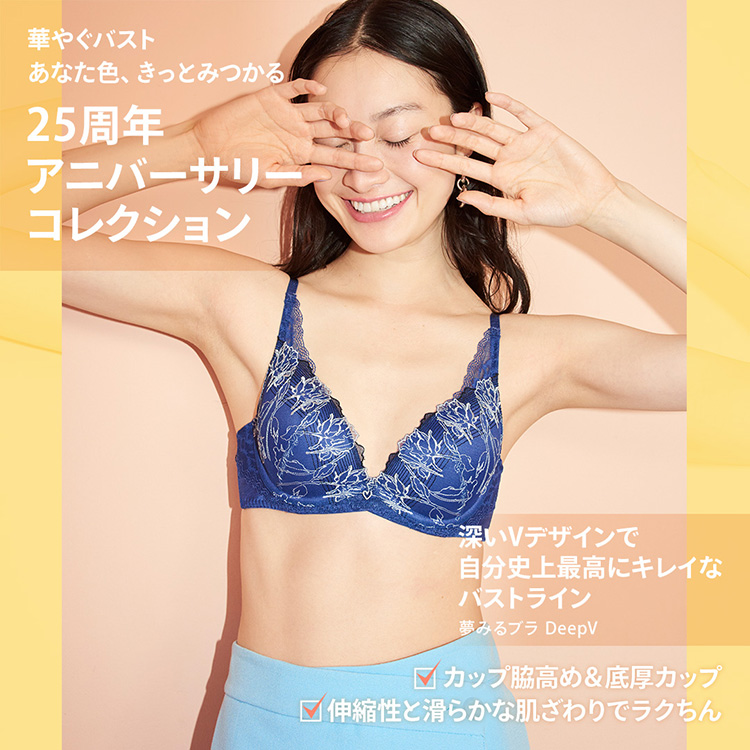 セール再値下げ45％OFF (アモスタイル)AMOSTYLE 夢みるブラ DeepV ブラジャー アモスタイル  25thアニバーサリーコレクション(B,C,Dカップ) AMST1444 WHU JX