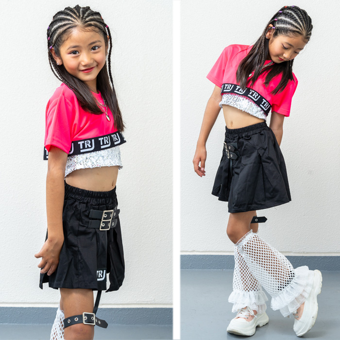 キッズダンス衣装 フレアスカート キュロット ベルトスカート Aライン