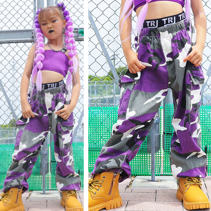 キッズダンス衣装 迷彩パンツ カーゴパンツ ダンスパンツ 見せパン