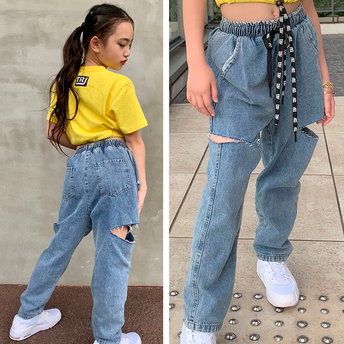 カット デニム パンツ ハイウェスト ロゴ紐 セクシー 肌見せ 女の子