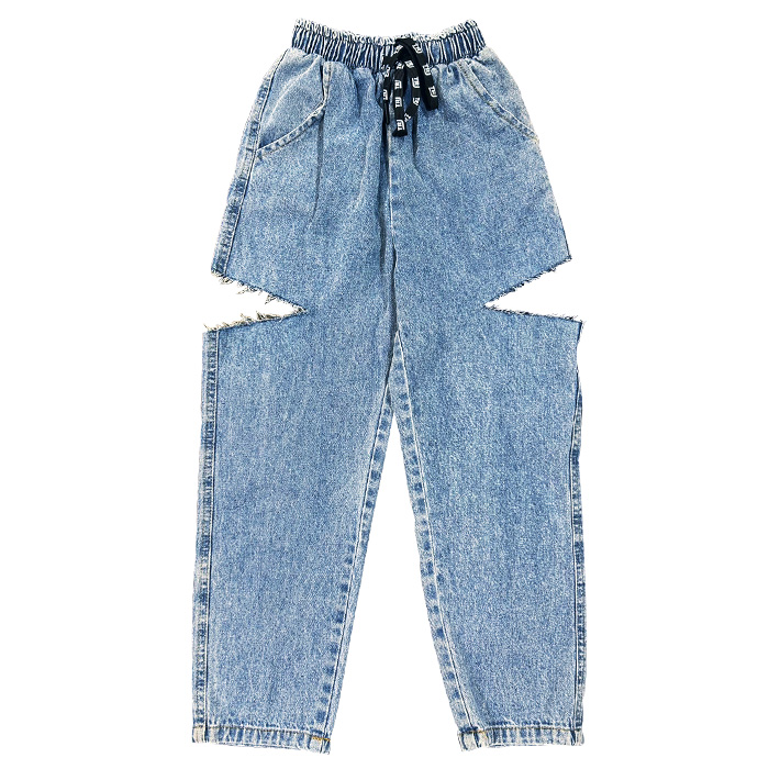カット デニム パンツ ハイウェスト ロゴ紐 セクシー 肌見せ 女の子
