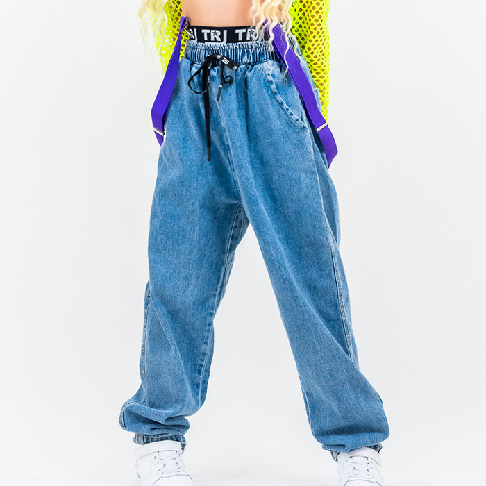 見せパン風 ロゴテープ デニムパンツ ハイウェスト ロゴ紐 女の子 