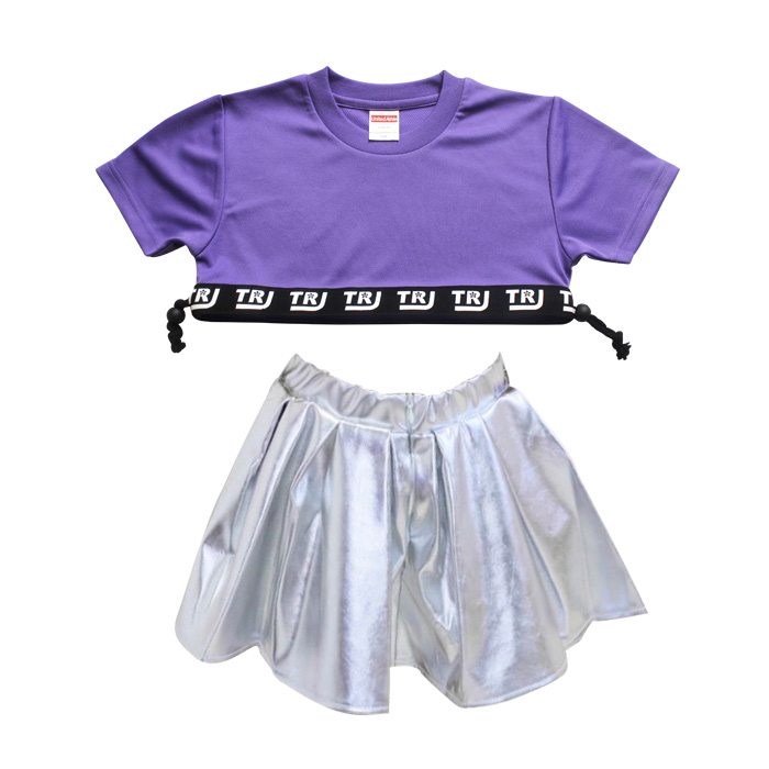 上下2点セット 半袖Tシャツとミニスカートセット ショート丈 2WAY トップス フレアスカート へそ出し ネオンカラー 女の子 子供服 キッズ ロゴ  無地 ダンス衣装