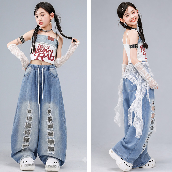 キッズ ダンス衣装 セットアップ ビスチェ風 キャミソール ダメージ