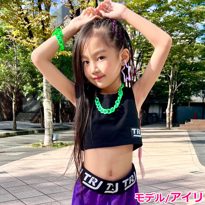 ショート丈 タンクトップ ノースリーブ 女の子 子供服 キッズ 無地 ワンポイントロゴ 110cm〜160cm ブラック/ホワイト ダンスタンクトップ  お腹見せ へそ出し :top-481:うちの子が一番 通販 