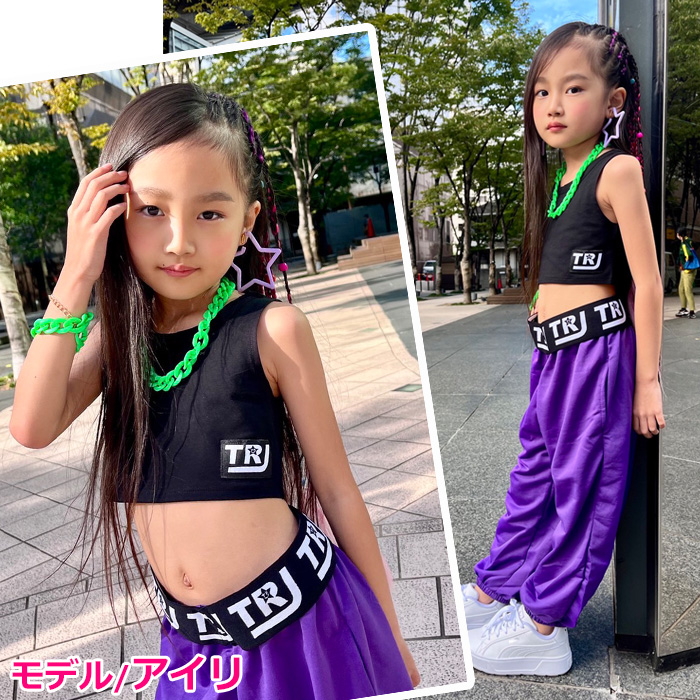 ショート丈 タンクトップ ノースリーブ 女の子 子供服 キッズ 無地 ワンポイントロゴ 110cm〜160cm ブラック/ホワイト ダンスタンクトップ  お腹見せ へそ出し