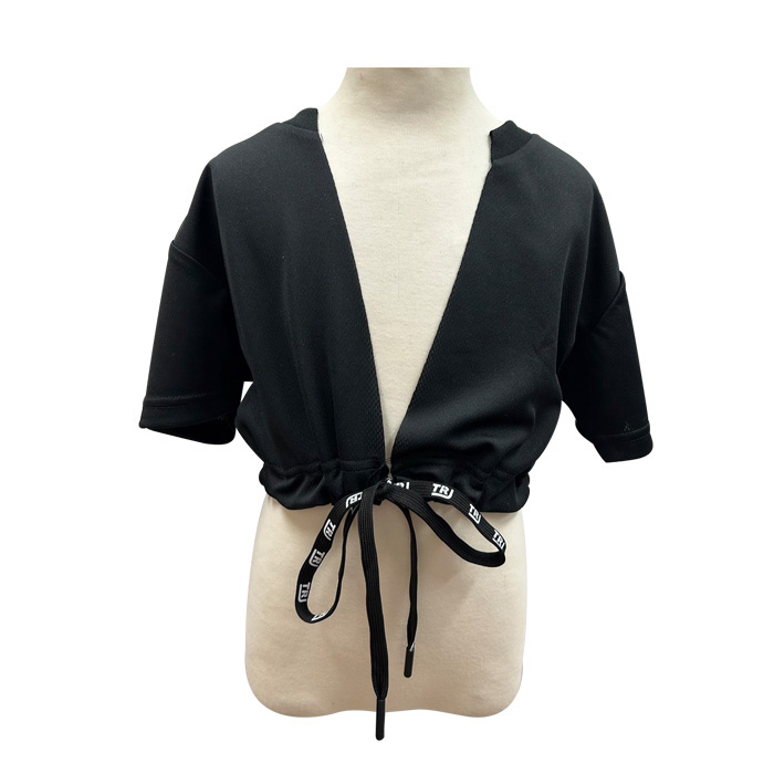 前開きトップス ネオンカラー 半袖 Tシャツ 重ね着 紐調節 お腹