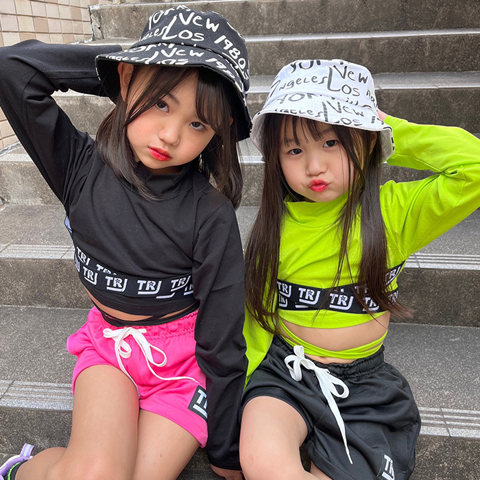 ハイネック 長袖 Tシャツ ウエストリボン ショート丈 女の子 子供服