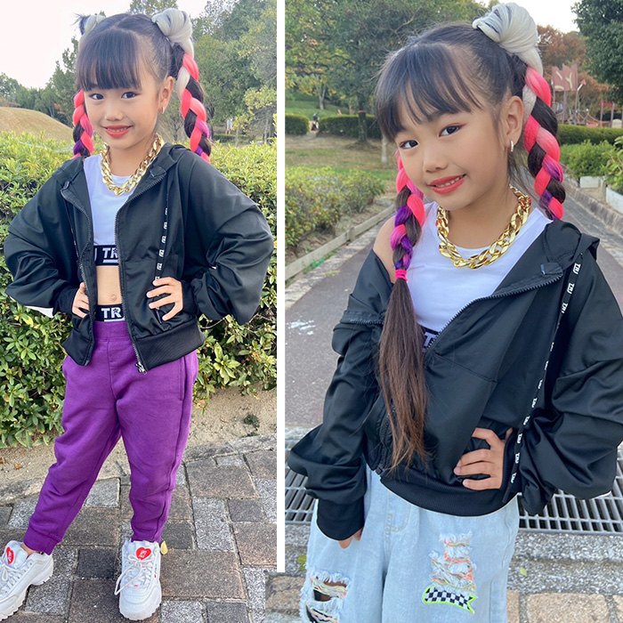 トップス4点セット パーカー チューブトップ パット入り タンクトップ ヘアバンド 女の子 子供服 キッズ 無地 ロゴ ダンス衣装  インナーセット ヘビロテ｜trj-store｜17