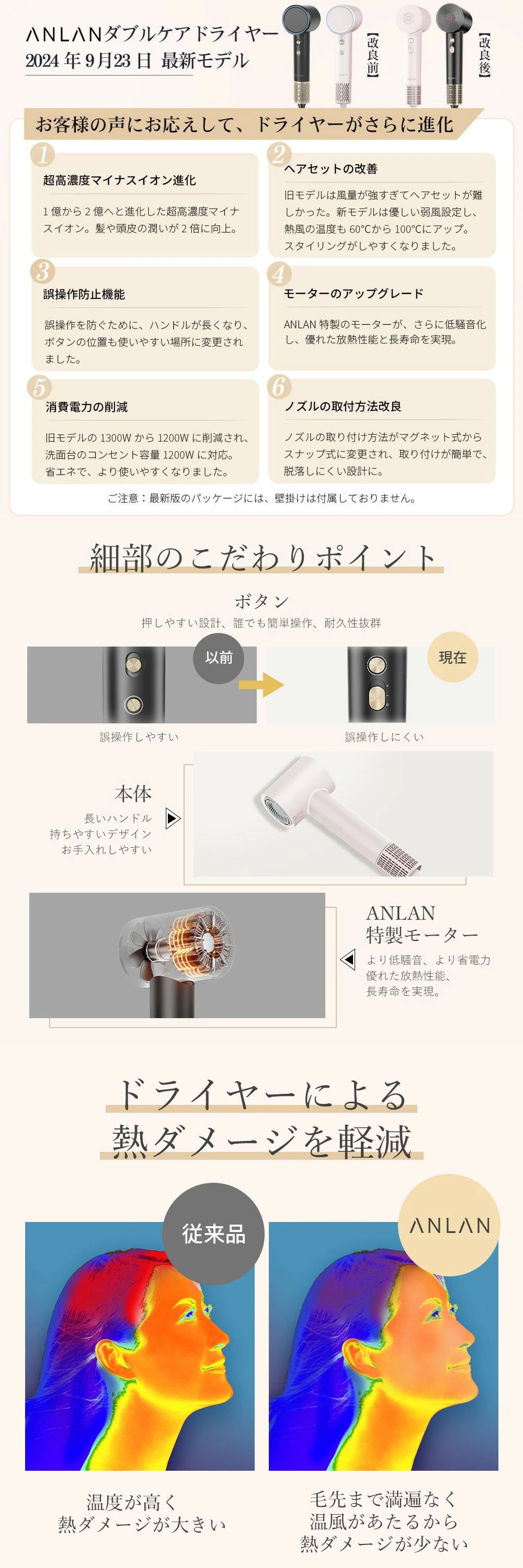 ANLAN ドライヤー 速乾 大風量 静音 ヘアドライヤー 2億