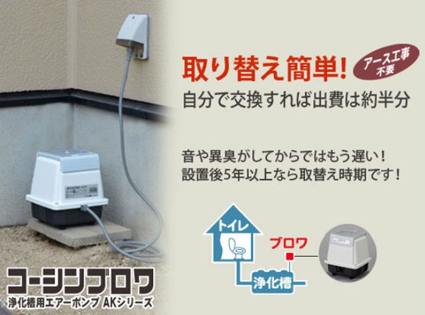 工進（KOSHIN） 浄化槽用エアーポンプ ダイヤフラム式 AK-60D : ヒラキ