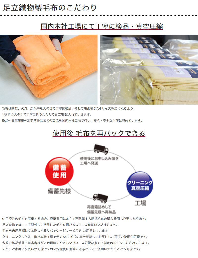 爆安 足立織物 非常用 圧縮毛布 ふかふか起毛 5枚入 Eb 1box カラー オレンジ Cb99 Fucoa Cl
