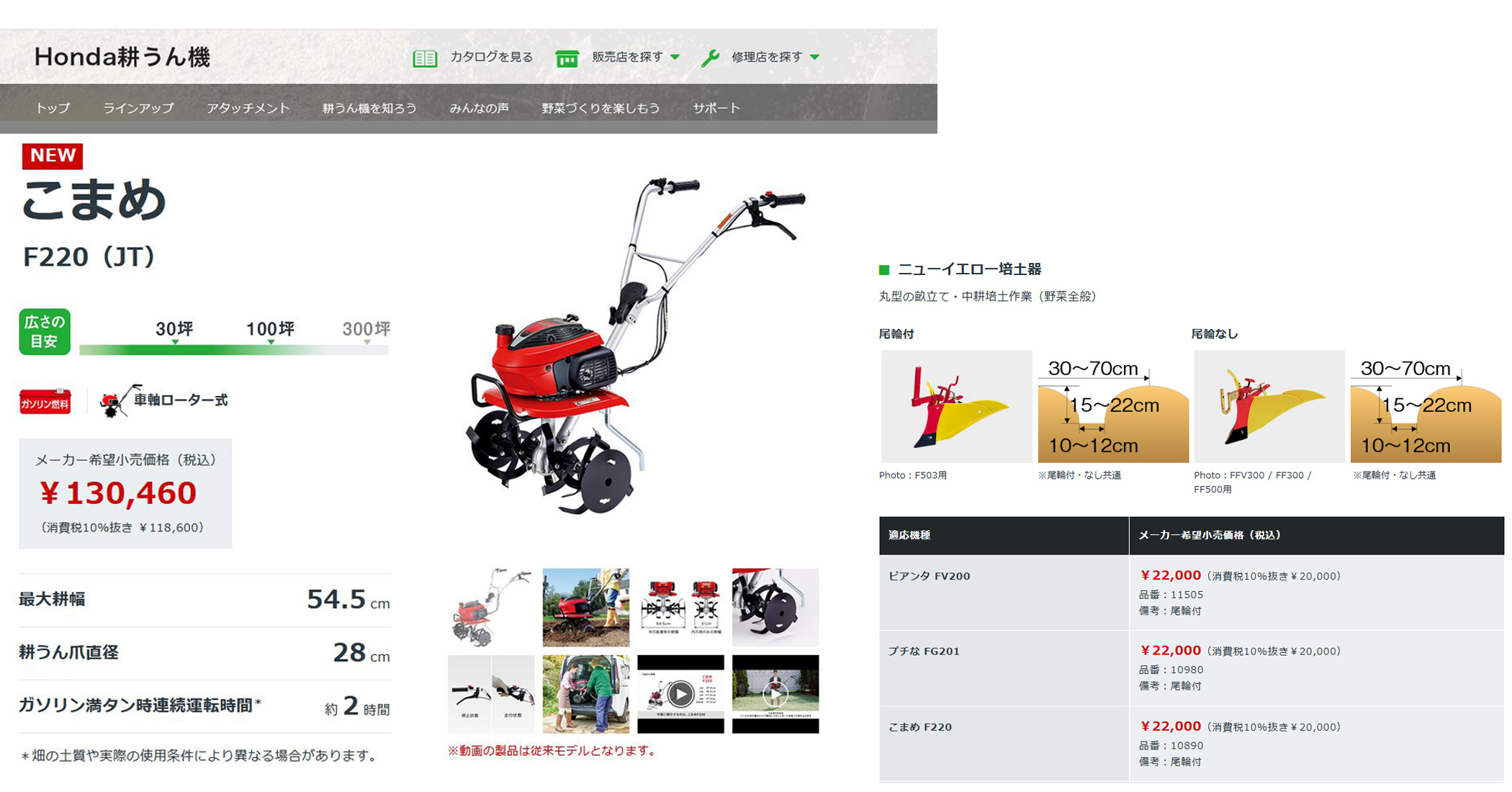 ホンダ（HONDA） 耕運機 こまめ ニューイエロー培土器セット F220 