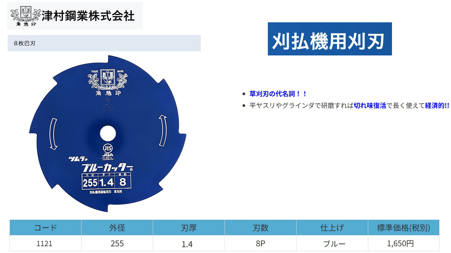 ツムラ （ポイント5倍）50枚セット 草刈刃 8枚刃 草刈り ブルー