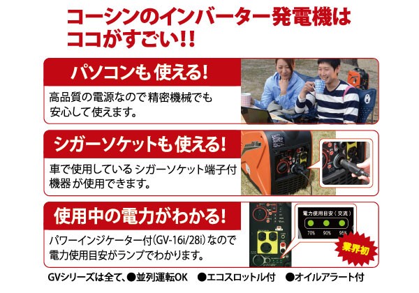 工進（KOSHIN） インバーター発電機 定格出力0.9kVA GV-9i : 買援隊