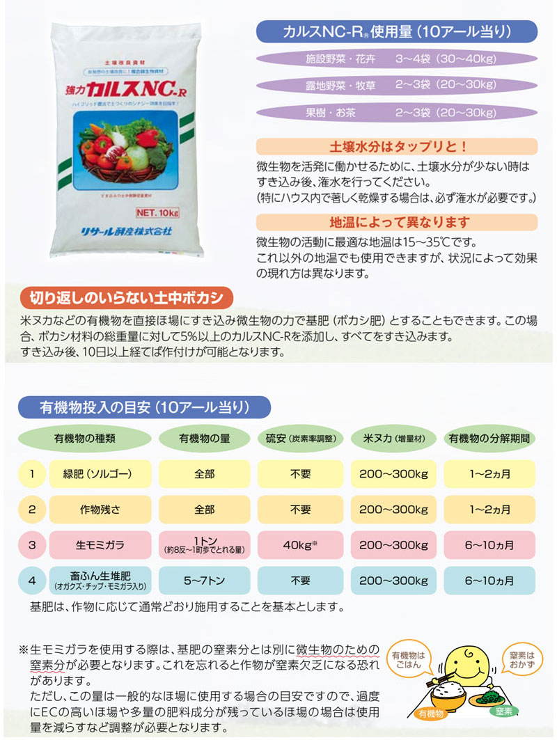 カルスnc−r 粉状 10kg 2袋 合計20kg リサール酵産 土壌改良資材