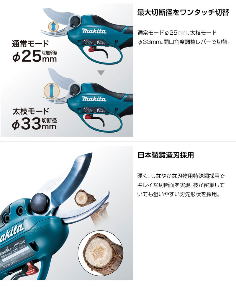 マキタ 純正 充電式せん定ハサミ UP361DPG2 バッテリー2個 急速