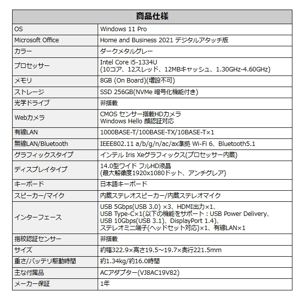 VAIO Pro ノートパソコン MS Office H＆B 2021搭載 BK 14インチ