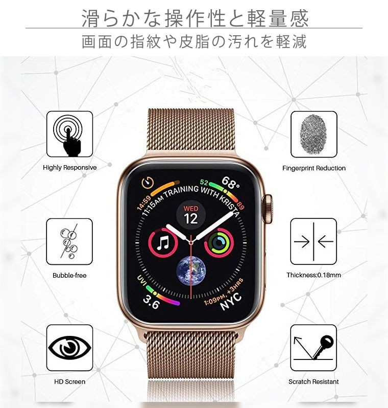 特殊高透過率フィルムにより綺麗な発色を実現。アップルウォッチ本来の液晶を美しく残せます