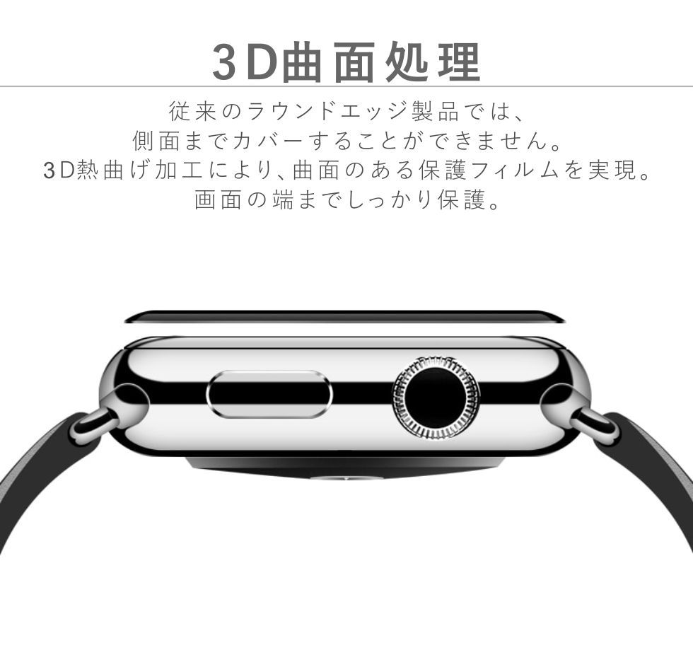 3D画面処理により従来のラウンドエッジ製品では側面までカバーすることが出来ませんでしたが、3D熱曲げ加工により局面のある保護ぢるむを実現、画面の端までしっかり保護