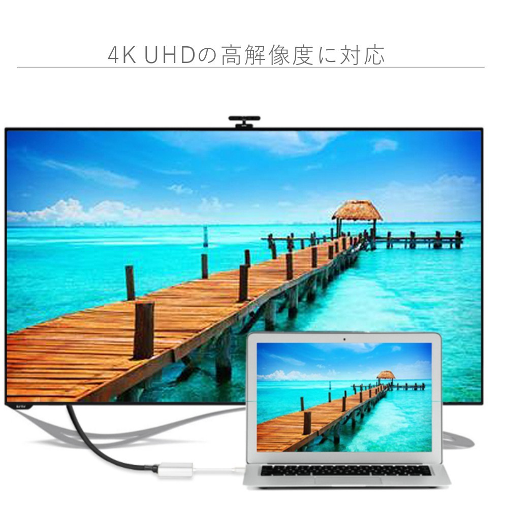 最大4K UHD（3840x2160 @ 30Hz）の解像度でパソコン/スマホをテレビ、モニター、プロジェクターにミラーで拡張表示