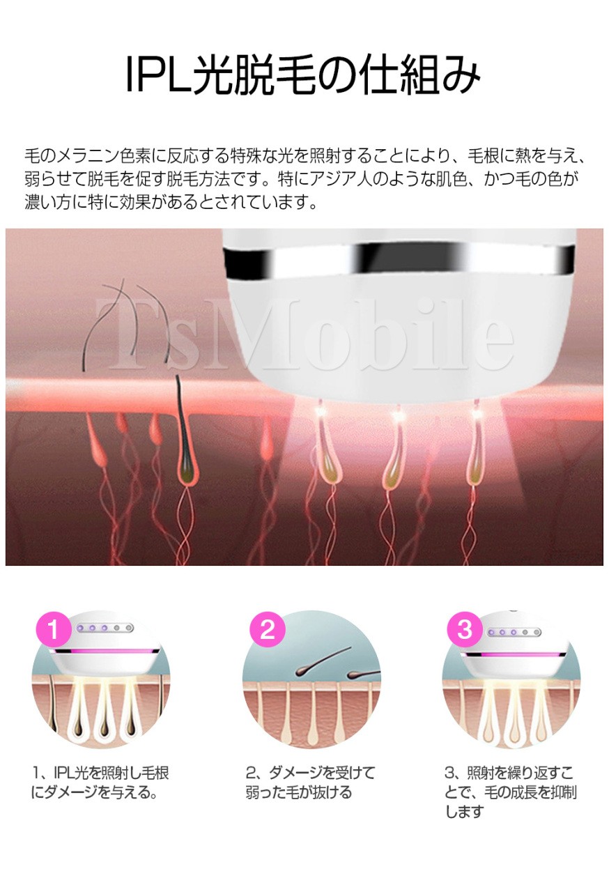 IPL脱毛器 光脱毛器 痛くない 5段階 自宅 ムダ毛ケア メンズ