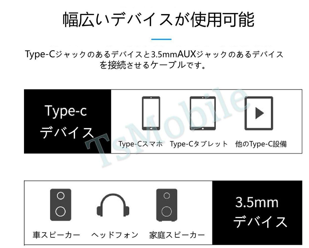 typecオスto3.5mmAUXオス変換ケーブル typec車載用オーディオケーブル