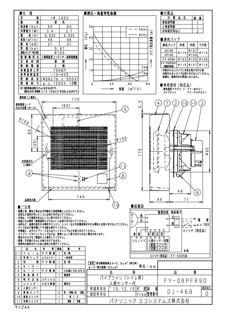 FY-08PFR9D Panasonic パイプファン 人感センサー付 自動運転形 トイレ