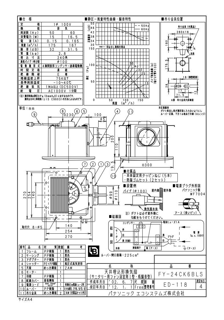 Panasonic（パナソニック） FY-24CK6BLS 天井埋込形換気扇 BL認定品