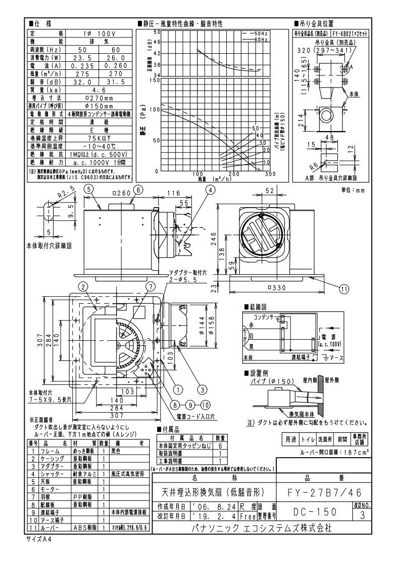 パナソニック 換気扇 天井埋込形換気扇 ルーバー組合品番 [◇]