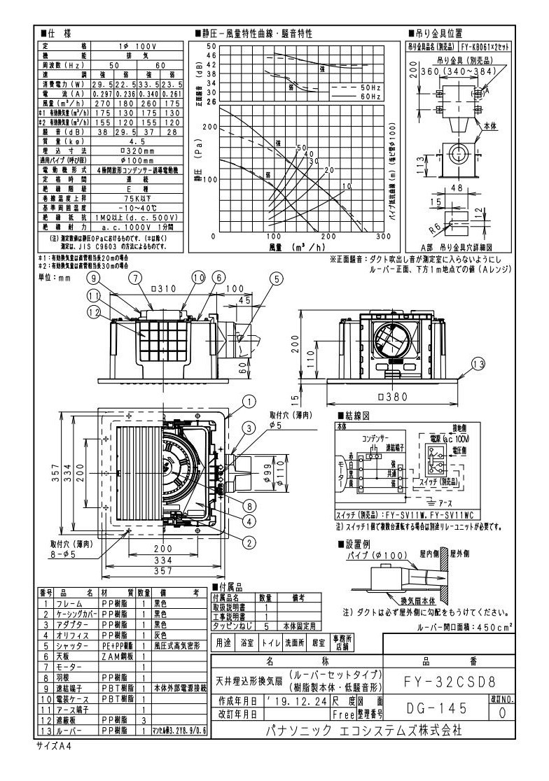 Panasonic（パナソニック） FY-32CSD8 天井埋込形換気扇 ルーバー
