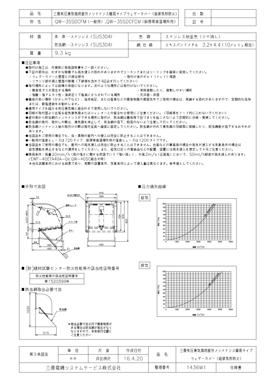 QW-30SDCM 三菱電機 業務用有圧換気扇用ウェザーカバー | www.tspea.org