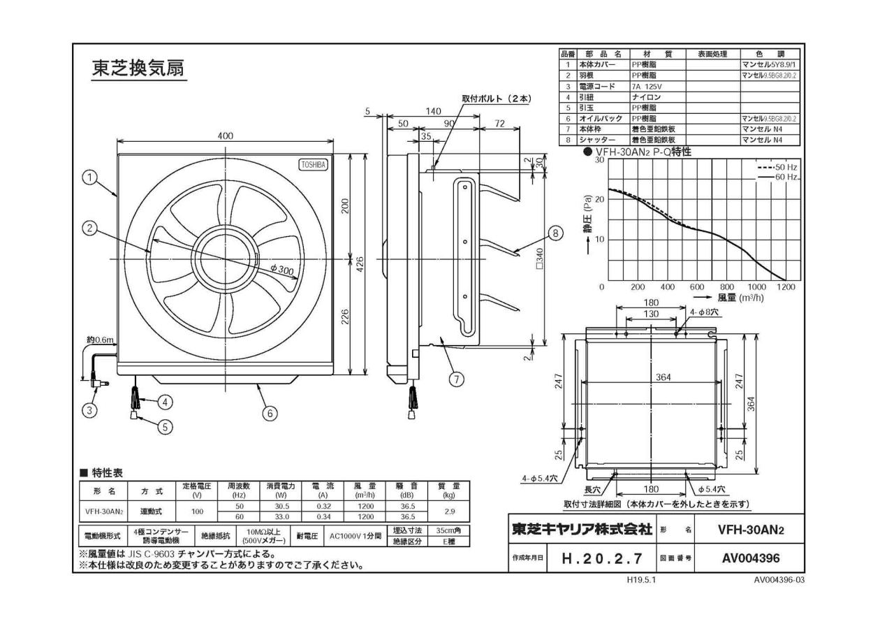 VFH-30AN2 東芝 一般換気扇 スタンダードタイプ 連動式シャッター 30cm