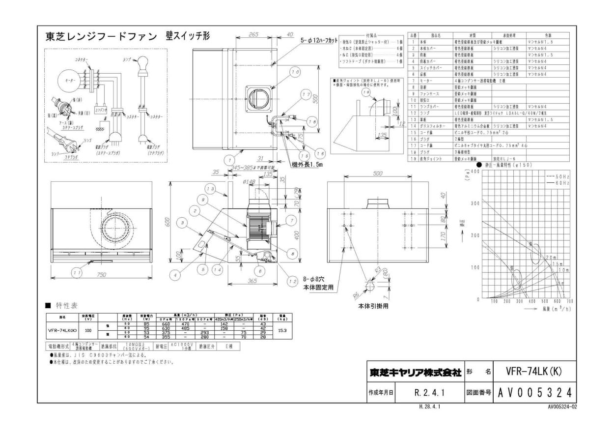 取寄約10日間 Vfr 74lk K 東芝 台所用換気扇 レンジフードファン 深形 壁スイッチ式 75cm巾 三分割構造 シロッコファンタイプ Bliv型 ブラック 東京都近郊限定 Www Footmark Co Jp