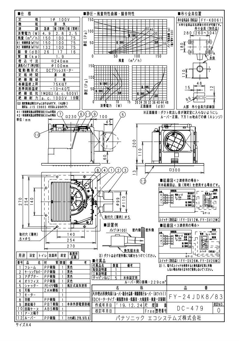 パナソニック XFY-24JDK8/83 天井埋込形換気扇 ＜DCモーター