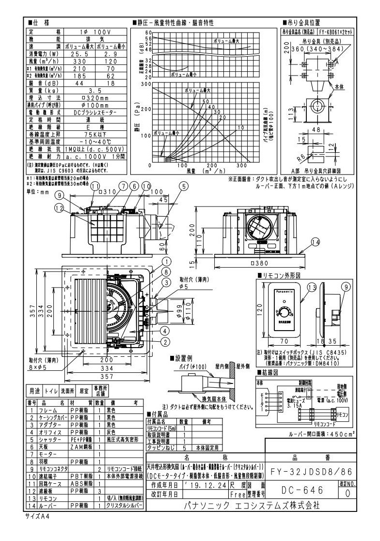 XFY-32JDSD8/86 Panasonic 天井埋込形換気扇 ＜DCモーター＞ だんらん