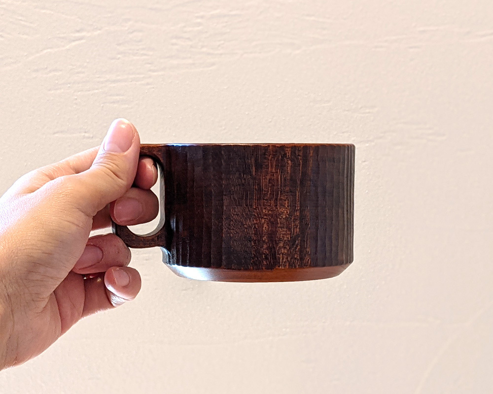 手彫り コーヒーカップ 木製 天然木 作家 日本製 チェリー材