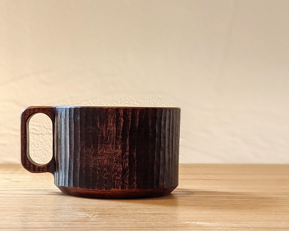 手彫りコーヒーカップ 手彫り コーヒーカップ 木製 天然木 作家 日本製 生漆 チェリー材