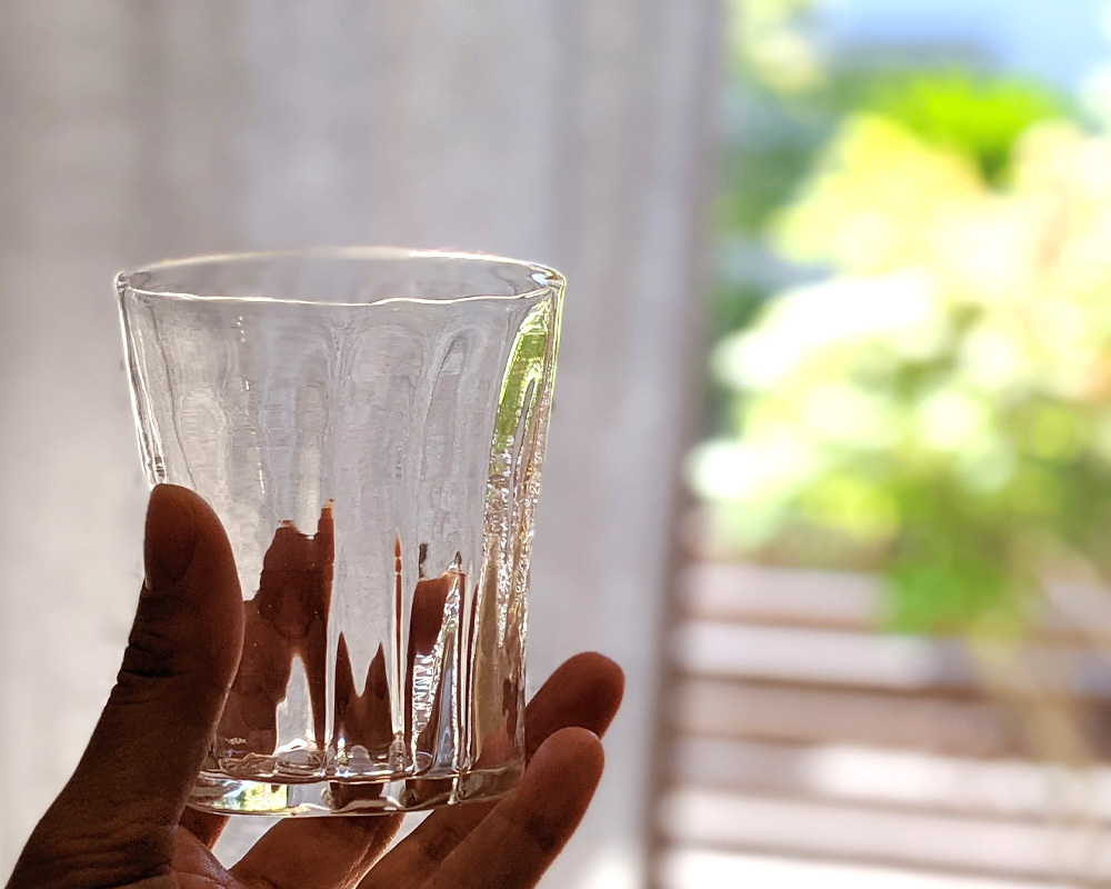 三本線のグラス 吹きガラス 作家 日本製 コップ 透明 模様 おしゃれ 