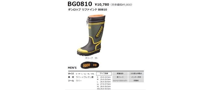 DUNLOP REFINED 長靴 メンズ 防寒 おすすめ 中敷き インソール