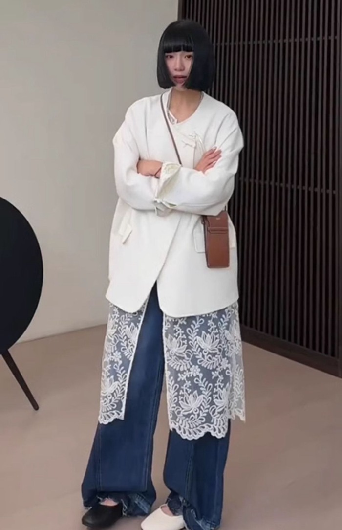 総レースベスト ロング丈 刺繍 上品 レディース 夏 vネック