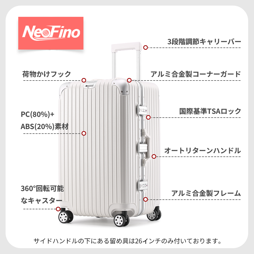 キャリーケース S M L スーツケース NeoFino 軽量 PC ABS アルミ合金